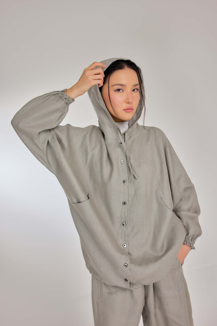 02 - Urban - Pure Hemp Linen Button-Up Hooded Jacket
