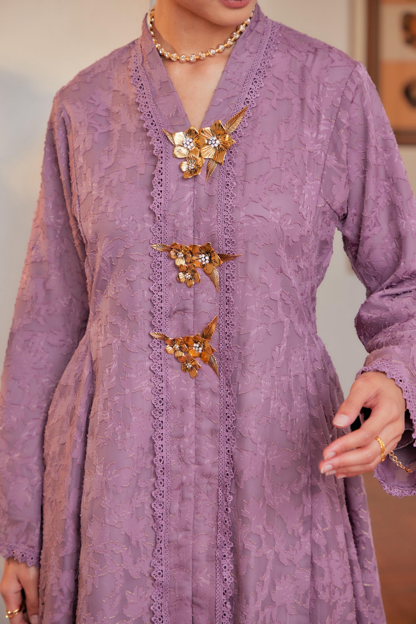 Regal Purple - Jacquard Lace Kebaya Riau Set (Full Lining)