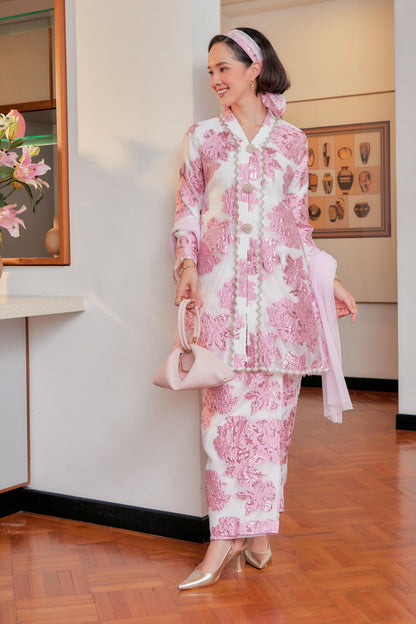 Rose Pink - Raia Kebaya Organza Lace Set (Full Lining)