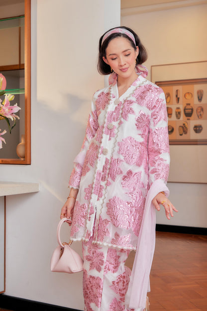 Rose Pink - Raia Kebaya Organza Lace Set (Full Lining)