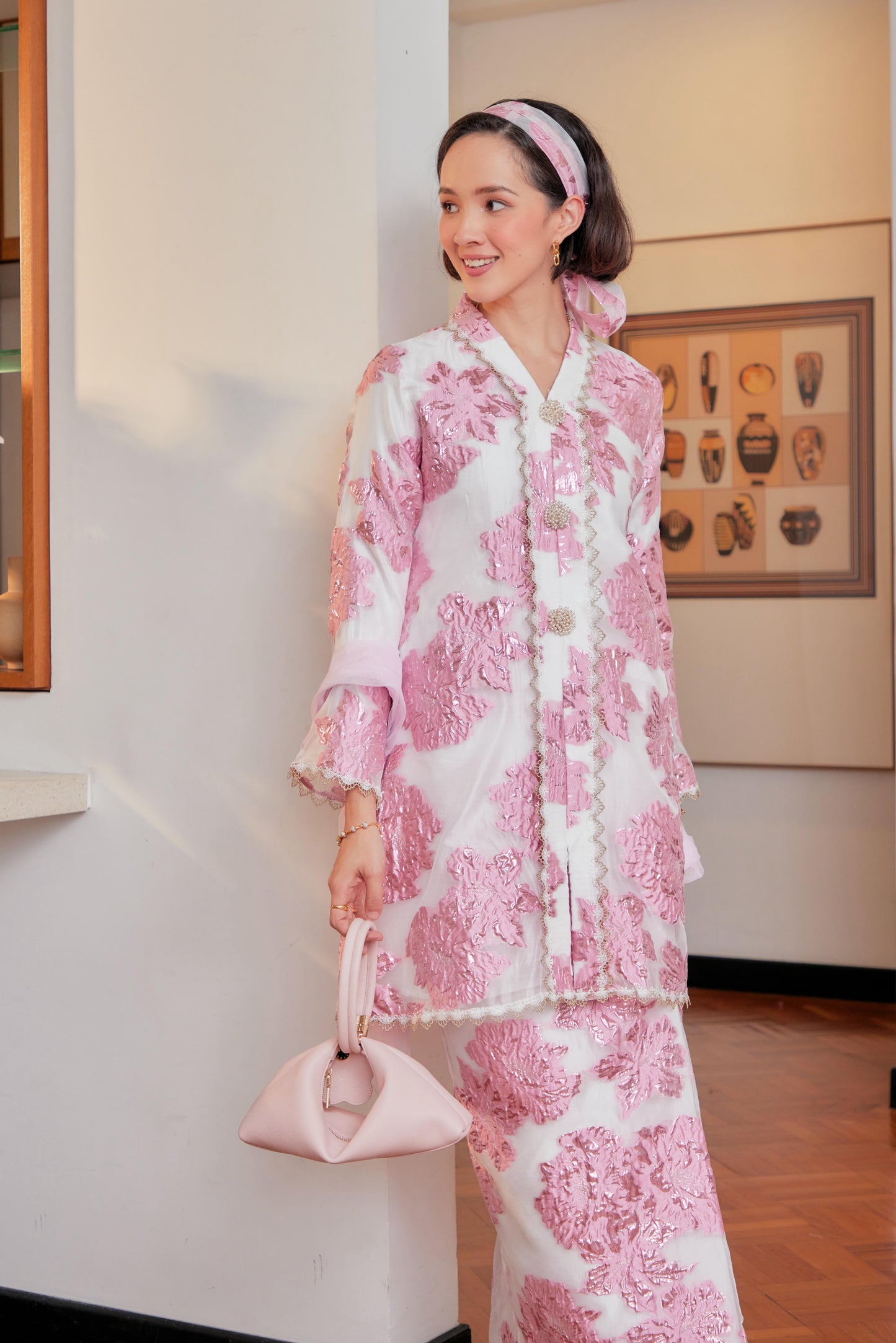 Rose Pink - Raia Kebaya Organza Lace Set (Full Lining)