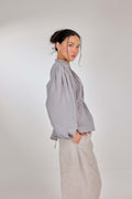 15 - The Daydream Tie-Waist Pure Linen Top in Silver Stella