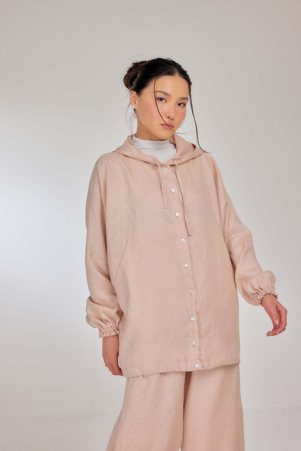 03 - Sahara - Pure Hemp Linen Button-Up Hooded Jacket