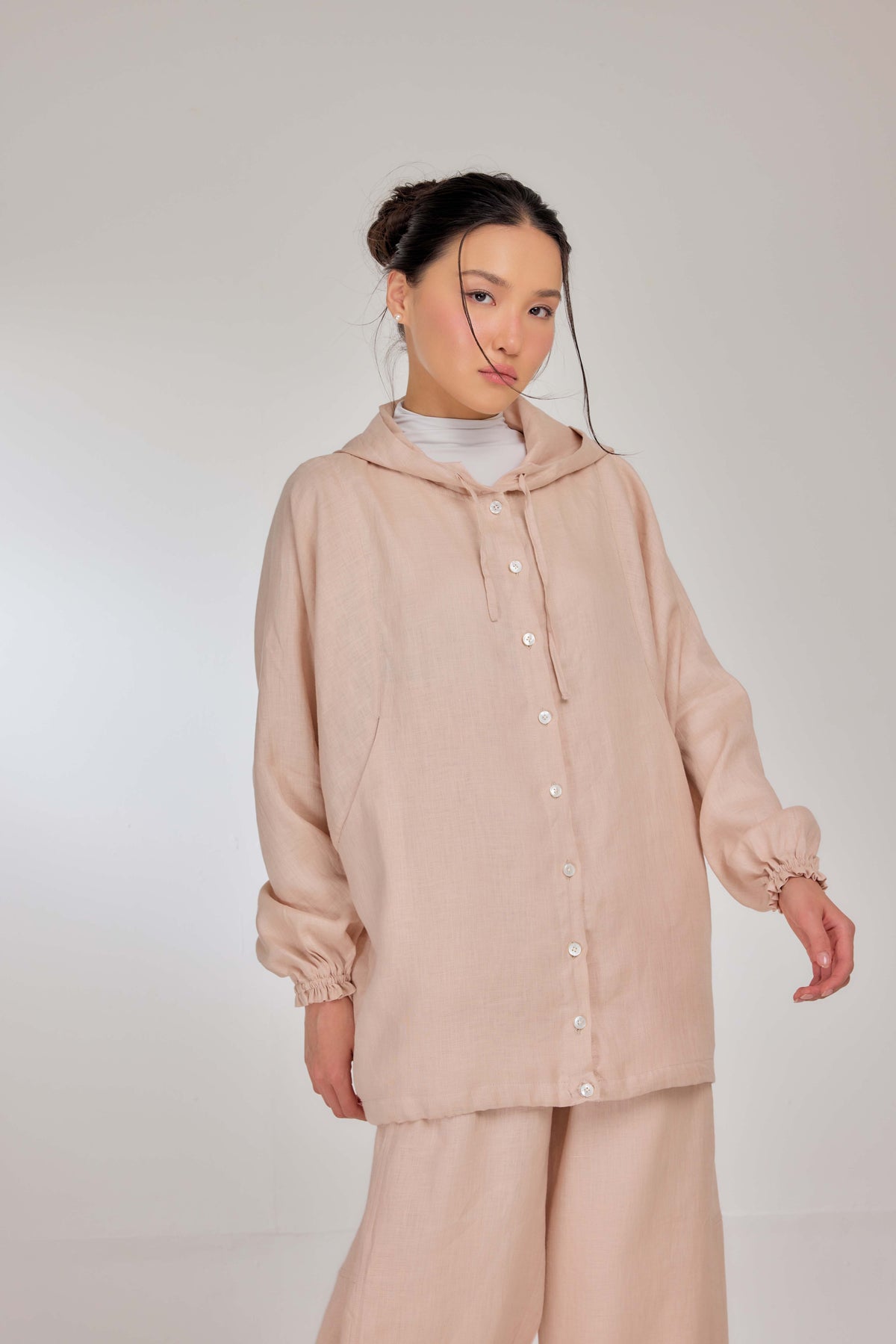 03 - Sahara - Pure Hemp Linen Button-Up Hooded Jacket