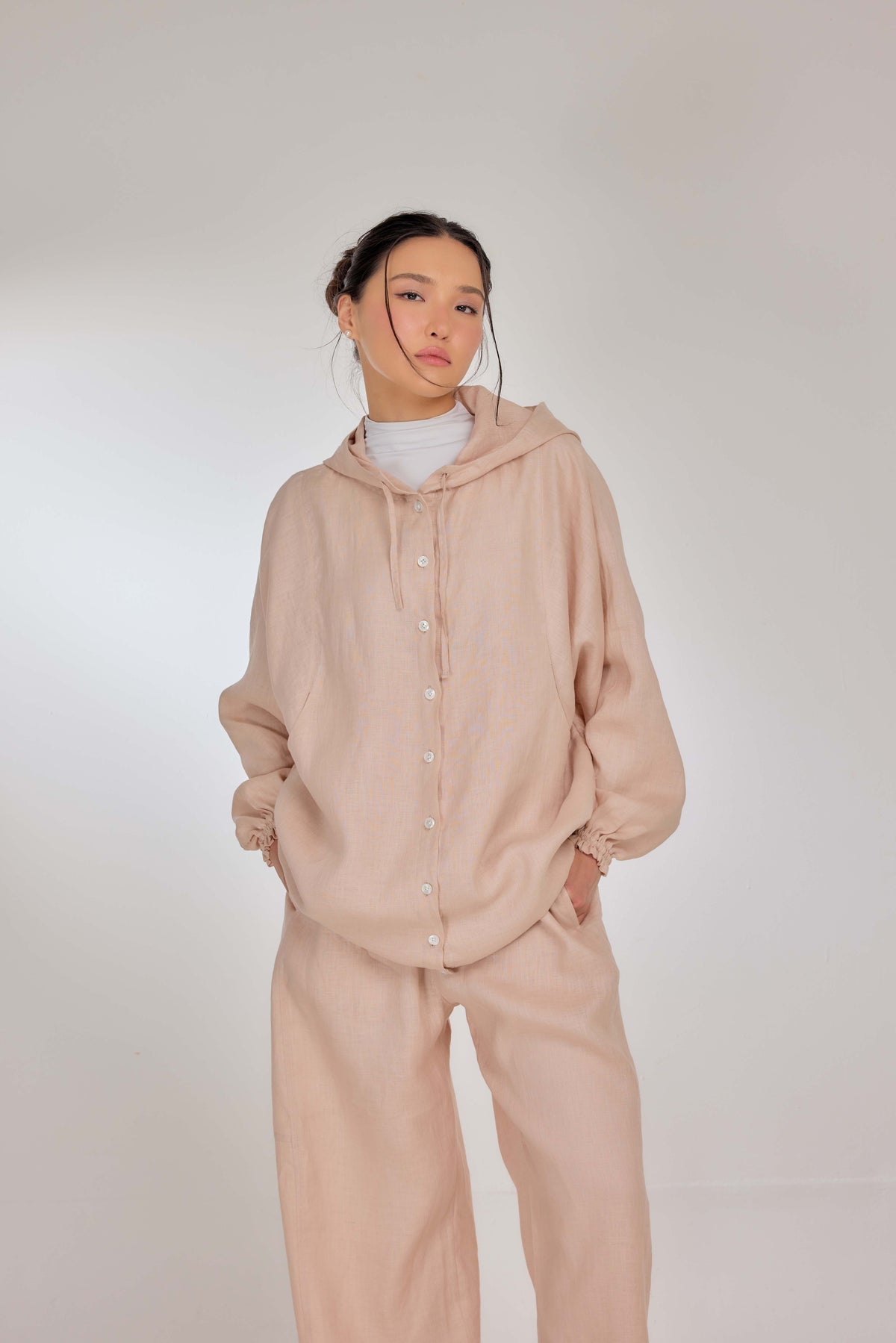 03 - Sahara - Pure Hemp Linen Button-Up Hooded Jacket