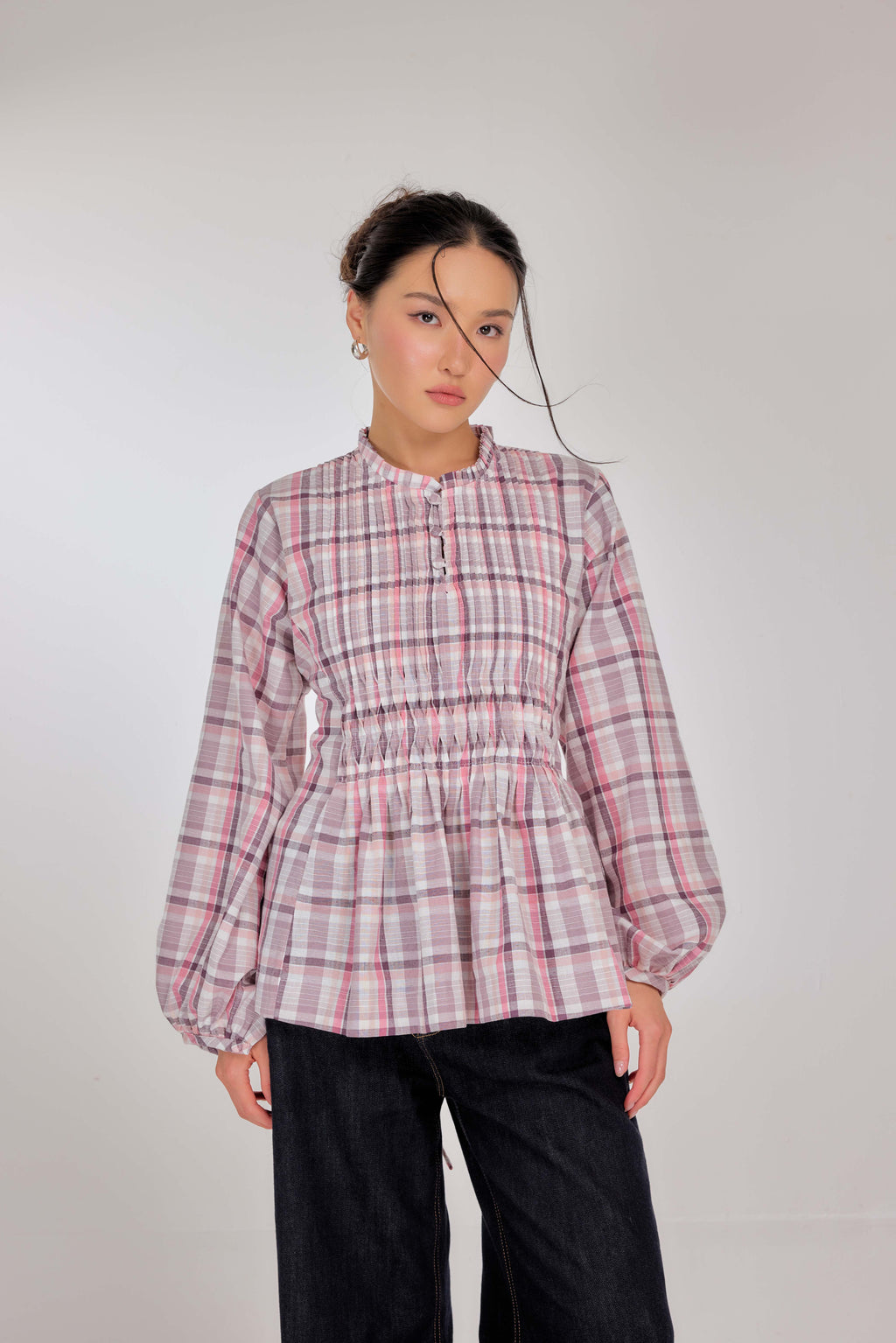 07 - Berry Chantilly - Memento Pleated Lace-Up Cotton Top