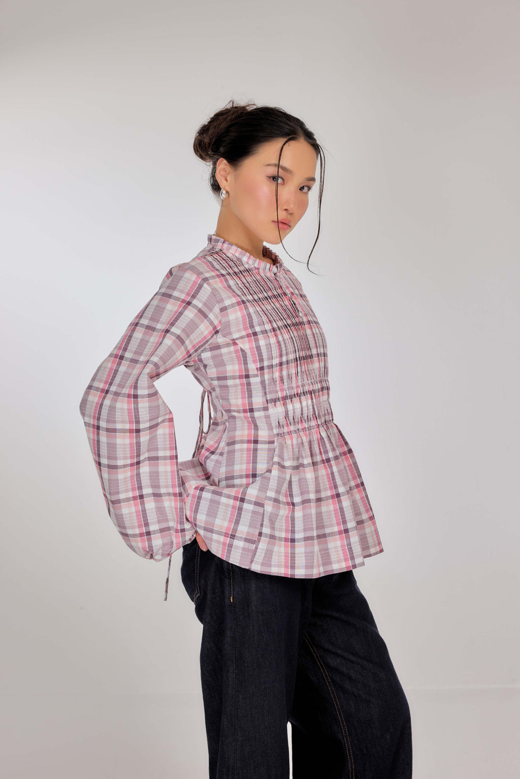 07 - Berry Chantilly - Memento Pleated Lace-Up Cotton Top