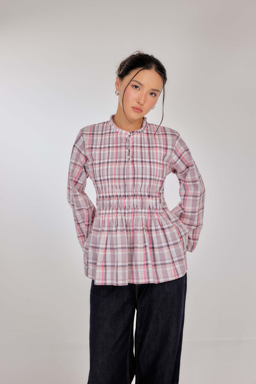 07 - Berry Chantilly - Memento Pleated Lace-Up Cotton Top