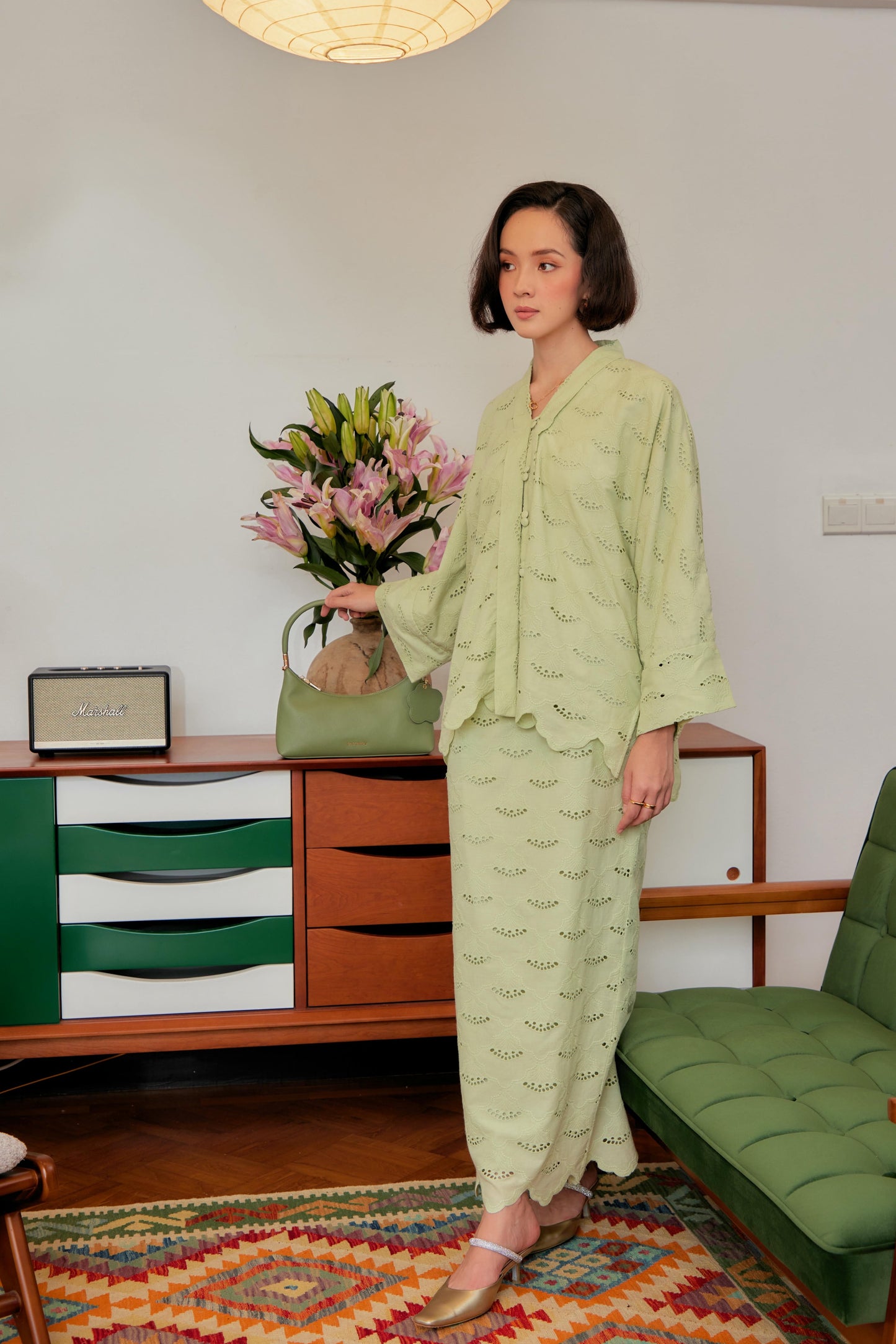 Lily Green - Indah Ratu Embroidery Kebaya (Fully Lined)