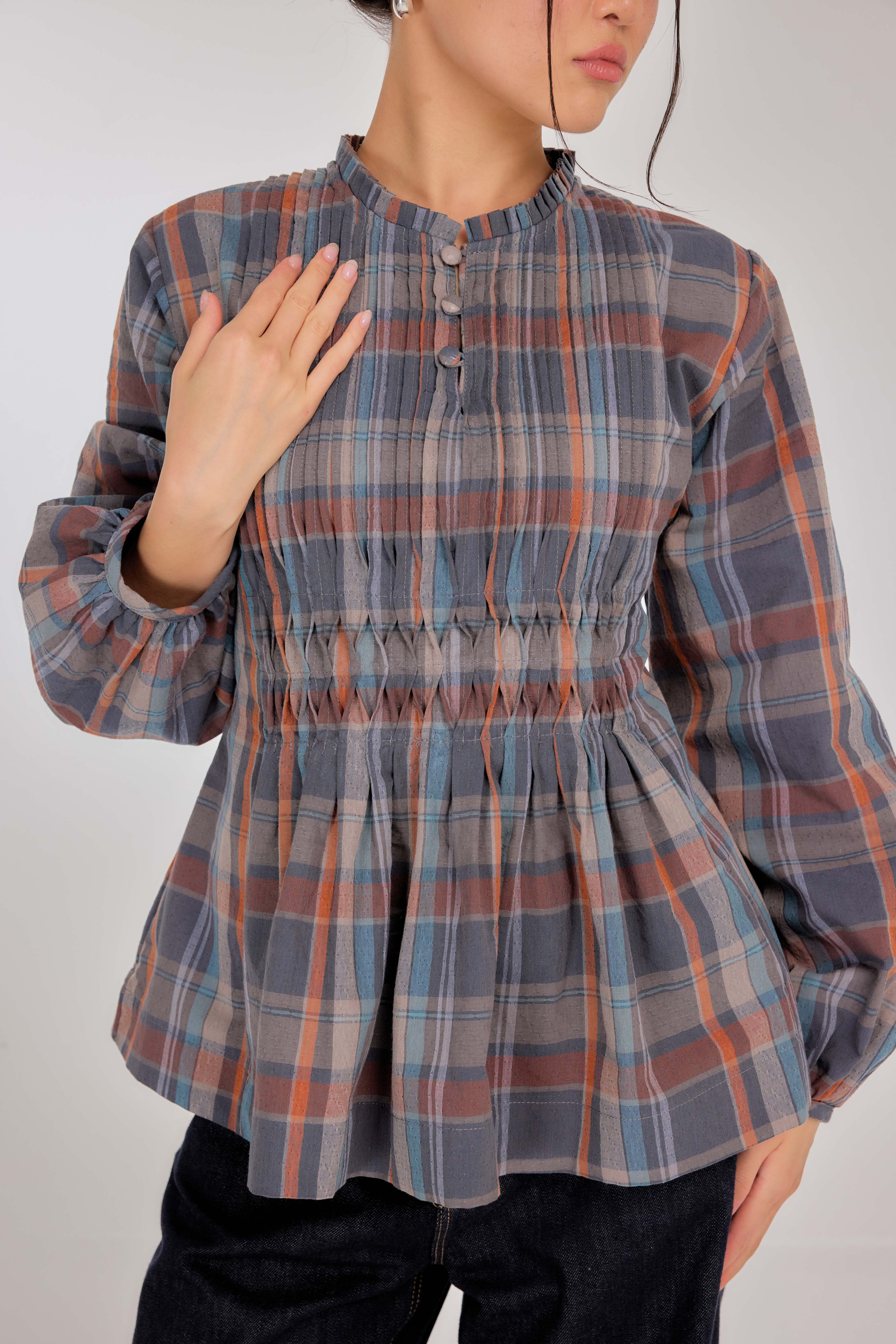 04 - Mauve Ash - Memento Pleated Lace-Up Cotton Top