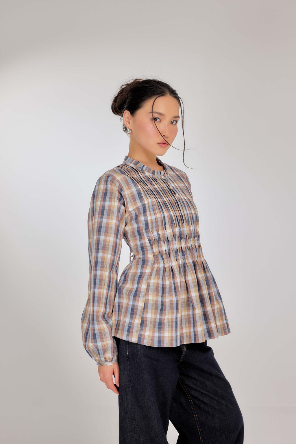 03 - Heritage Oat - Memento Pleated Lace-Up Cotton Top
