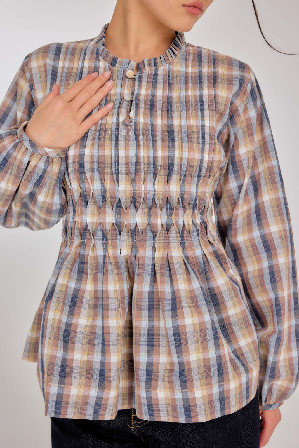 03 - Heritage Oat - Memento Pleated Lace-Up Cotton Top