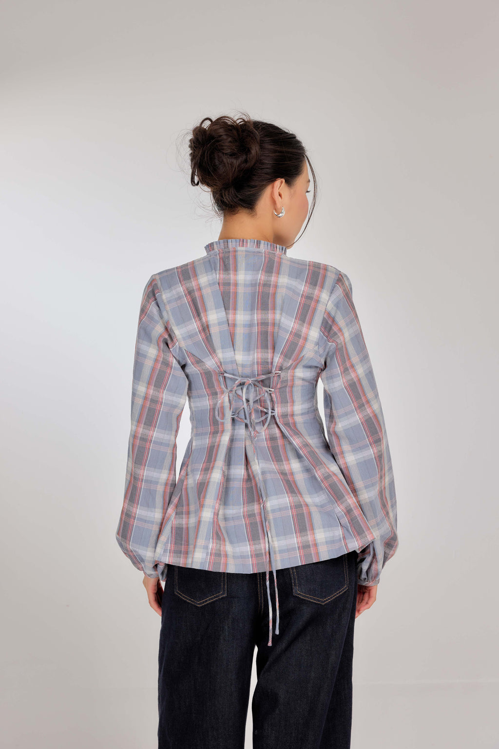 01 - Ash Blue Rose - Memento Pleated Lace-Up Cotton Top