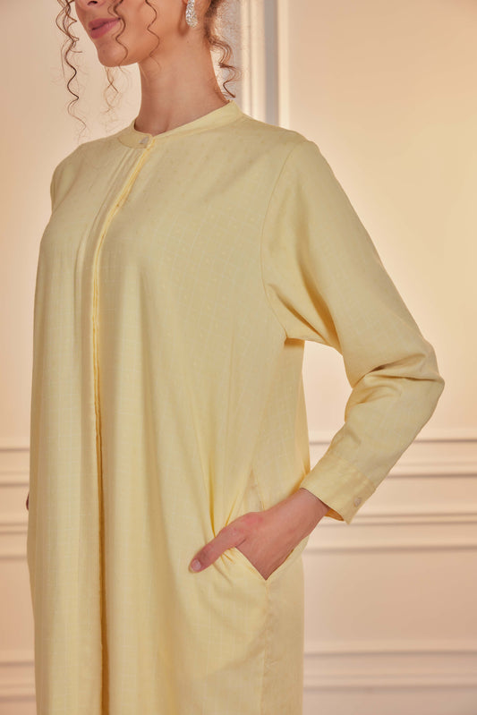 100% Cotton Grid Shirt Dress - Vanilla Custard