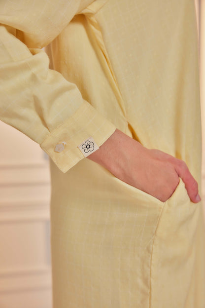100% Cotton Grid Shirt Dress - Vanilla Custard