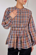 02 - Rosewood Tartan - Memento Pleated Lace-Up Cotton Top