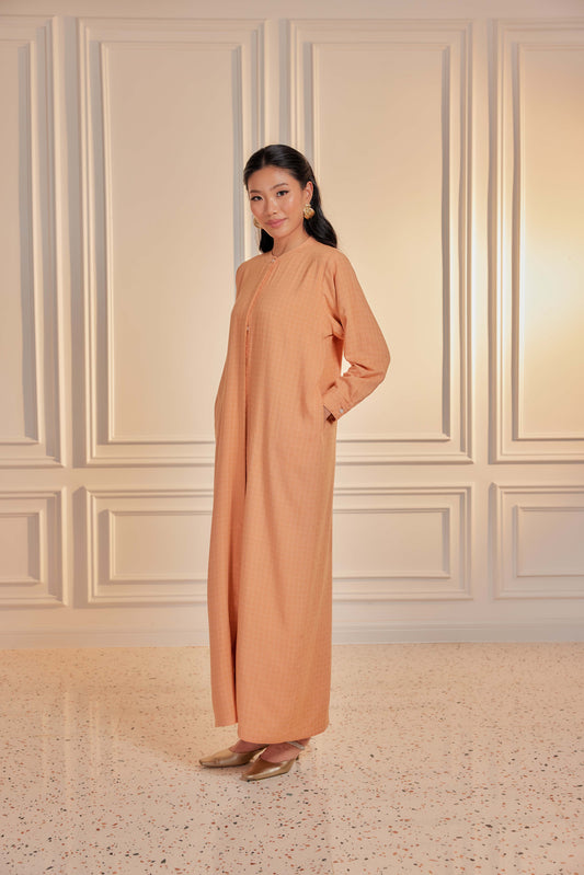100% Cotton Grid Shirt Dress - Butterscotch