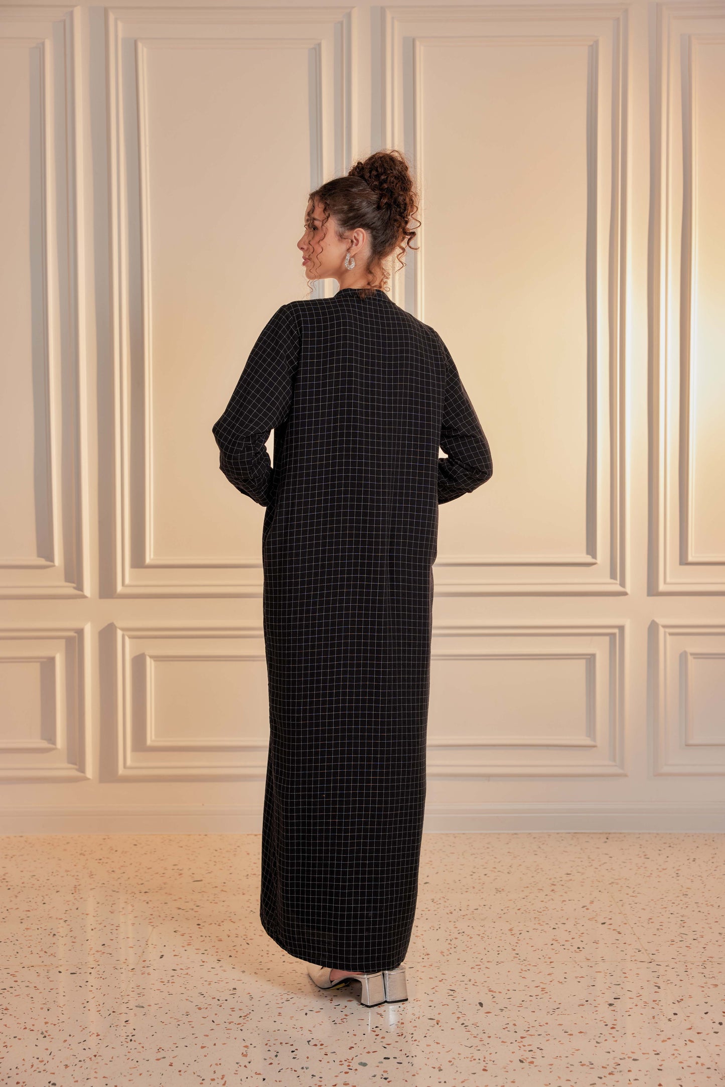 100% Cotton Grid Shirt Dress - Black