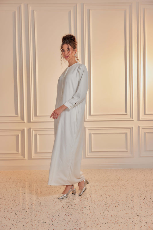 100% Cotton Shirt Dress - Off White (Full Lining)