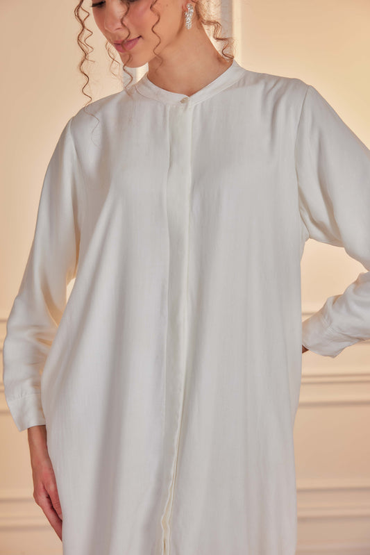 100% Cotton Shirt Dress - Off White (Full Lining)
