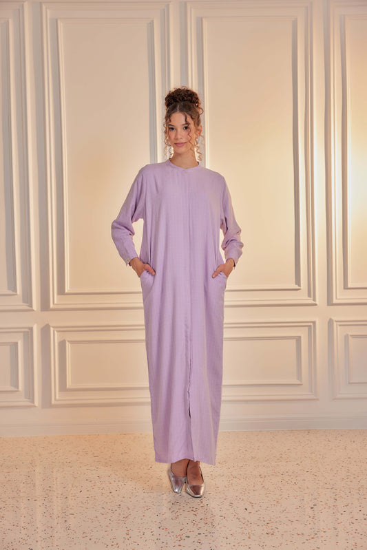 100% Cotton Grid Shirt Dress - Violet Mist