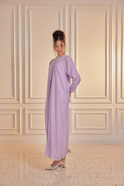 100% Cotton Grid Shirt Dress - Violet Mist