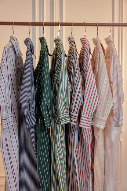 100% Cotton Striped Shirt Dress - Pistachio