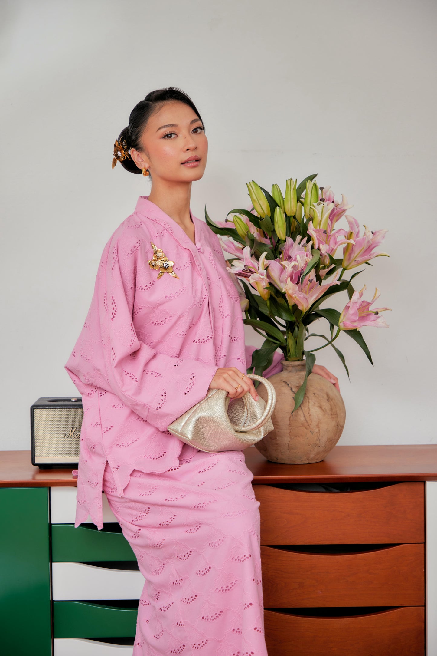 Begonia Pink - Indah Ratu Embroidery Kebaya (Fully Lined)