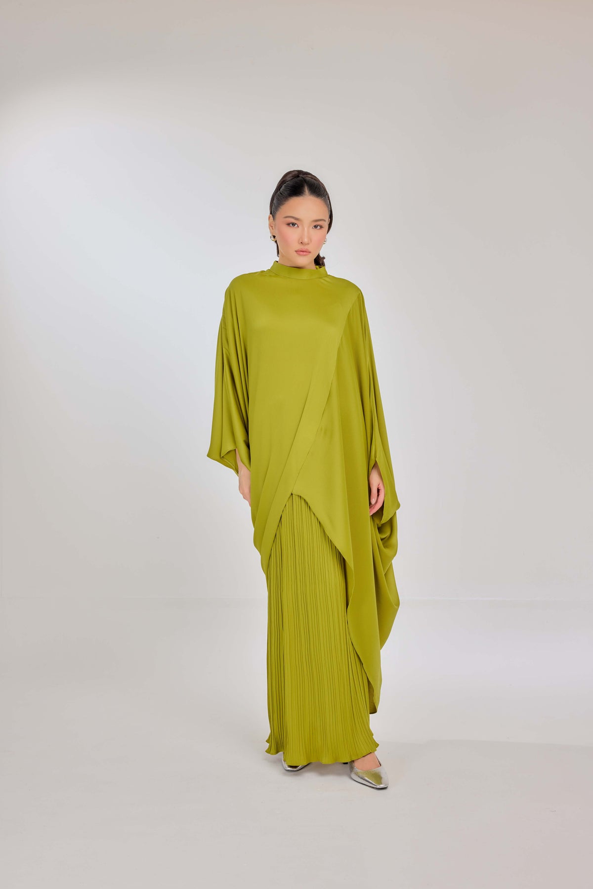 03 - Pistachio - Chanela Full Sleeve Kurung with Pleated Skirt Set (Copy)