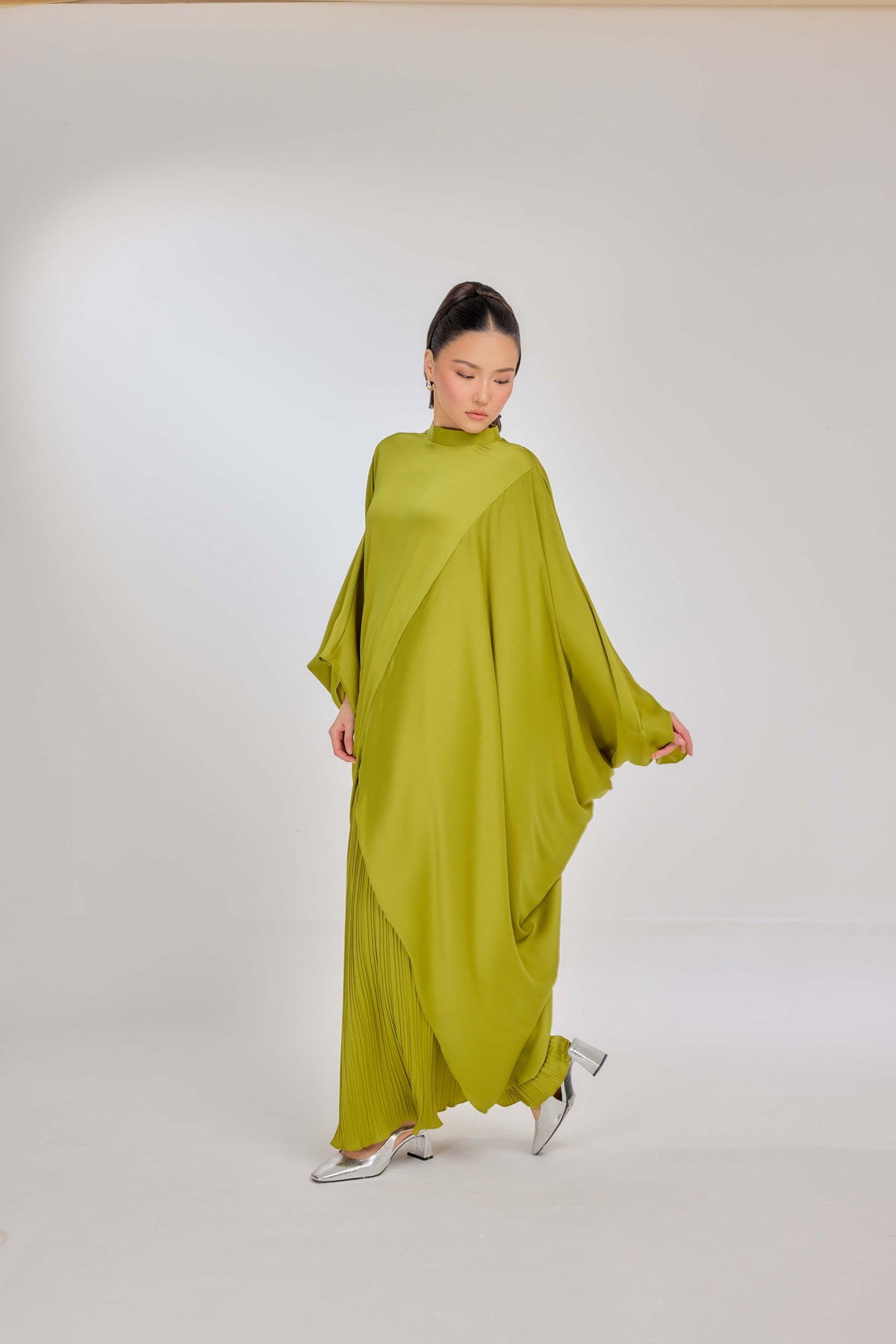 03 - Pistachio - Chanela Full Sleeve Kurung with Pleated Skirt Set (Copy)