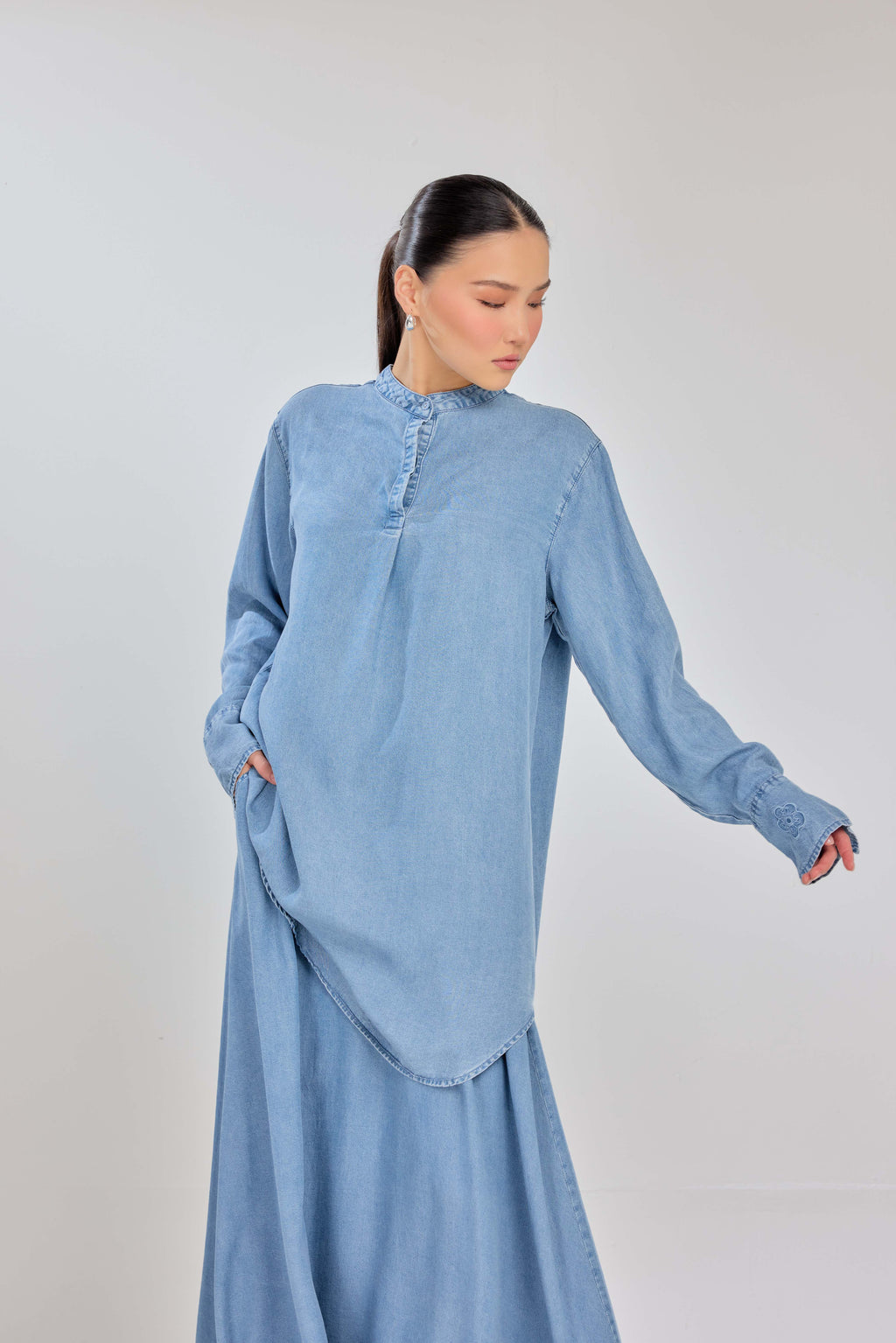 02 - Classic - Classic Fit 100% Lyocell Denim Shirt with A-line Skirt