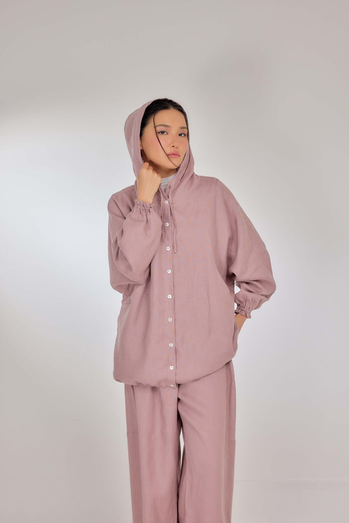 04 - Regal Purple - Pure Hemp Linen Button-Up Hooded Jacket