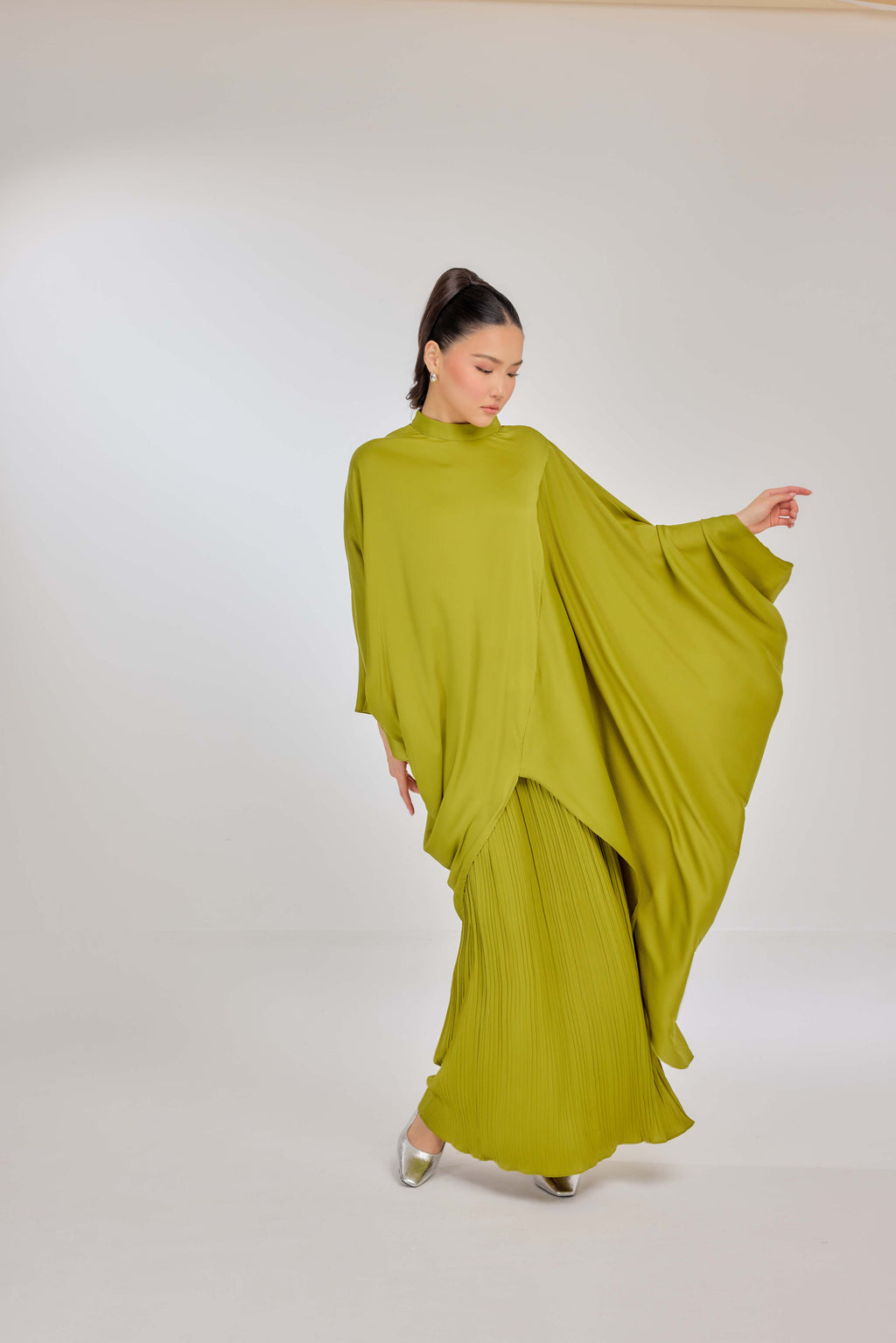 03 - Pistachio - Chanela Full Sleeve Kurung with Pleated Skirt Set (Copy)