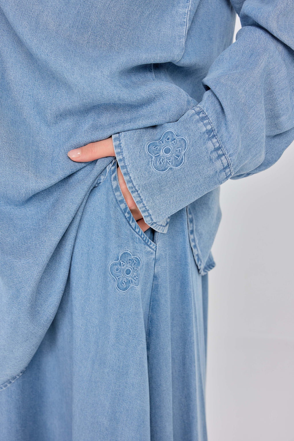 02 - Classic - Classic Fit 100% Lyocell Denim Shirt with A-line Skirt