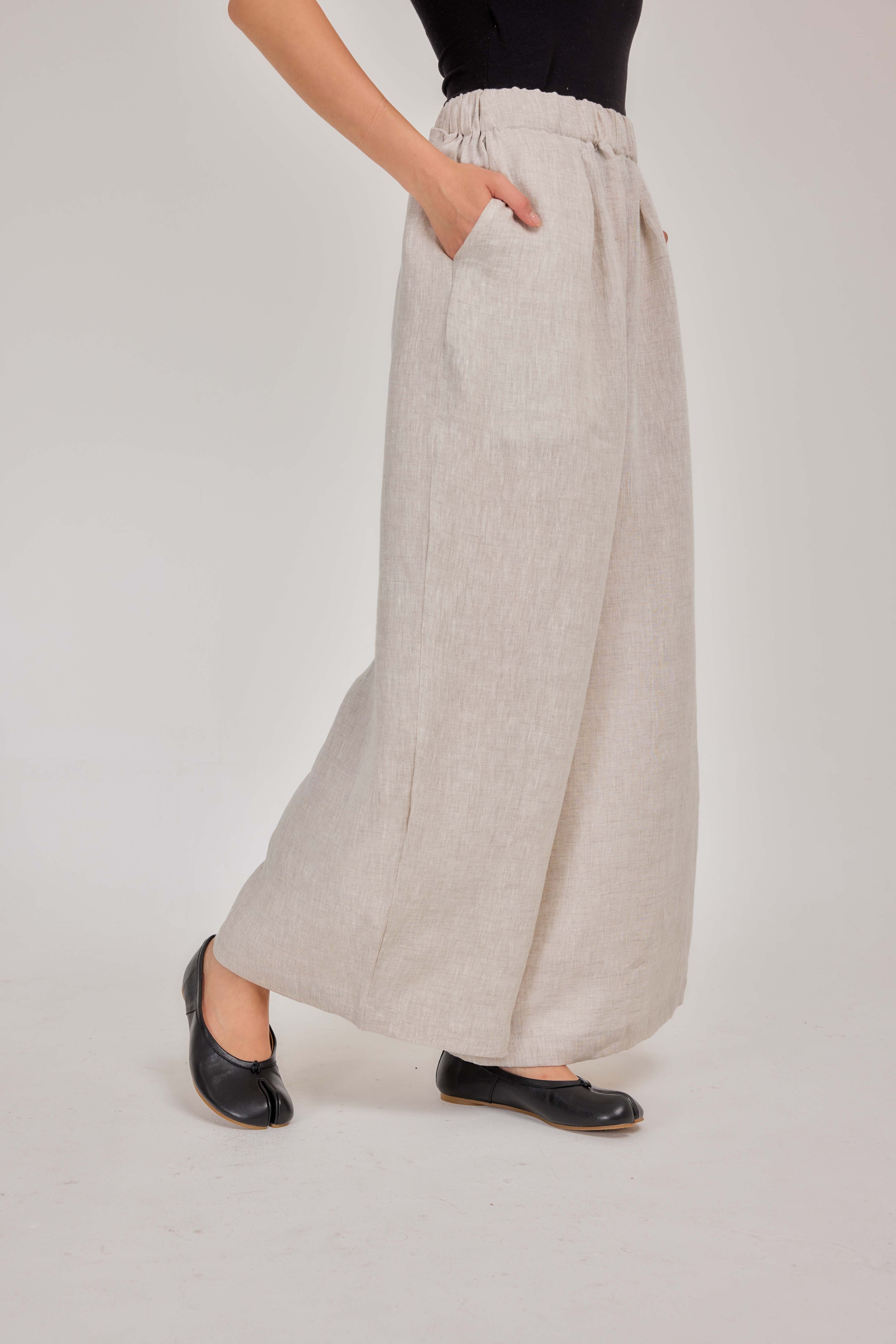 02 - Relaxed Barrel Pure Linen Pants in Natural Flax (Full Cotton Lining)