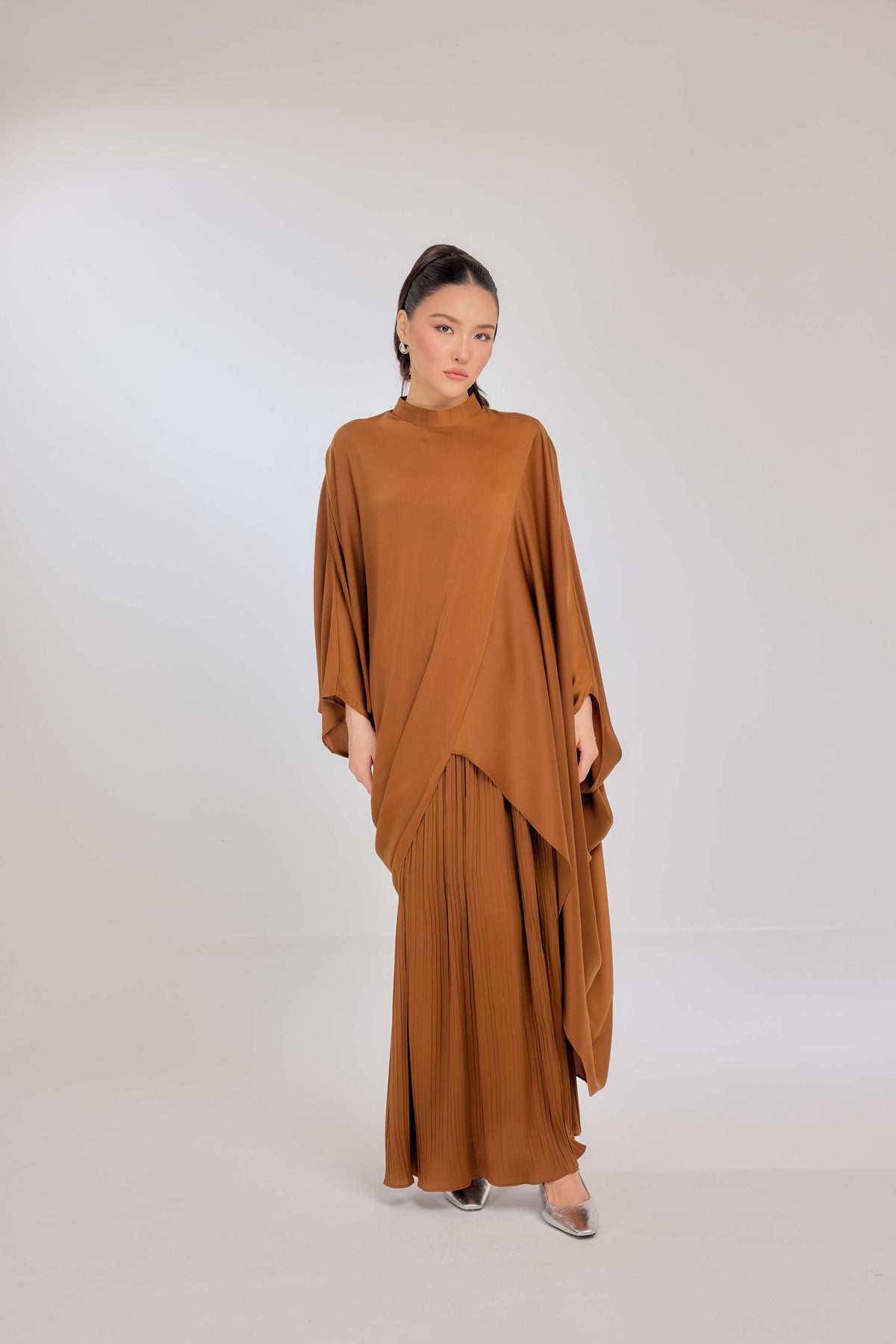 07 - Caramel Roast - Chanela Full Sleeve Kurung with Pleated Skirt Set