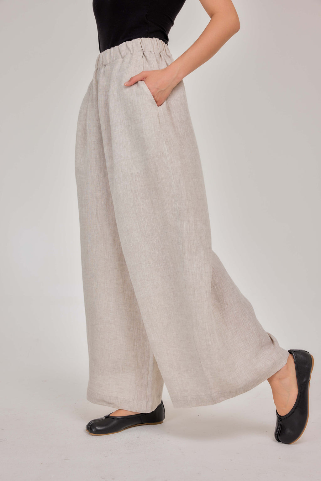 02 - Relaxed Barrel Pure Linen Pants in Natural Flax (Full Cotton Lining)