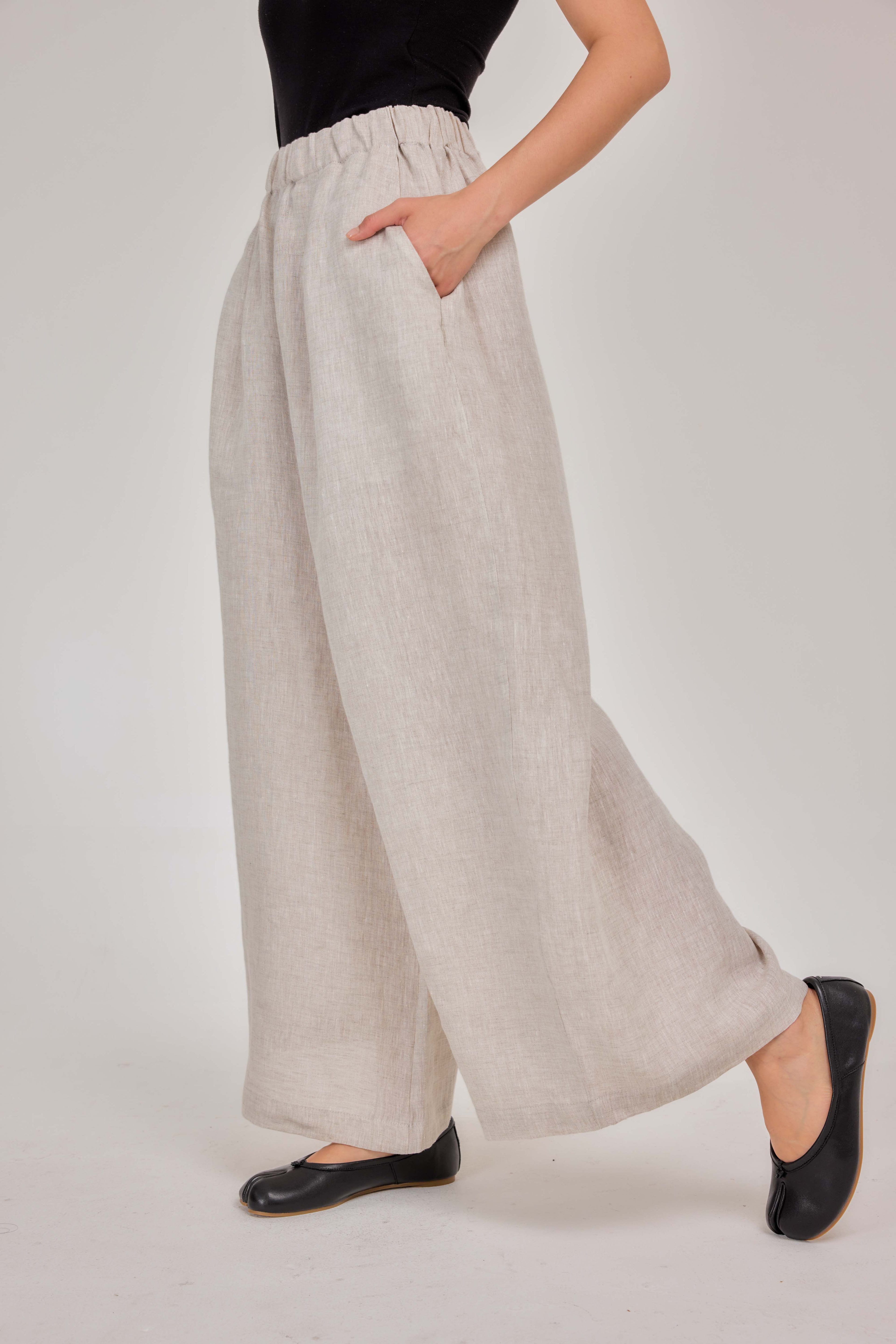 02 - Relaxed Barrel Pure Linen Pants in Natural Flax (Full Cotton Lining)