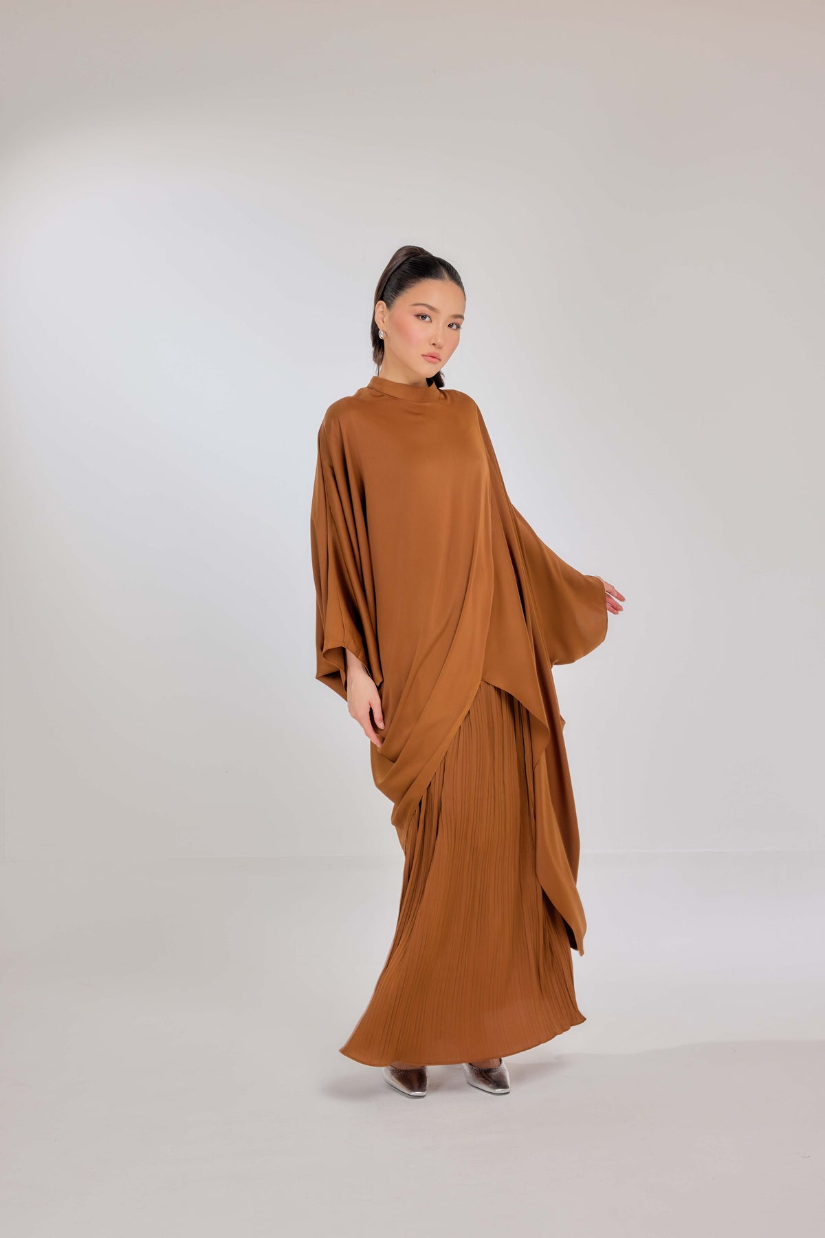 07 - Caramel Roast - Chanela Full Sleeve Kurung with Pleated Skirt Set