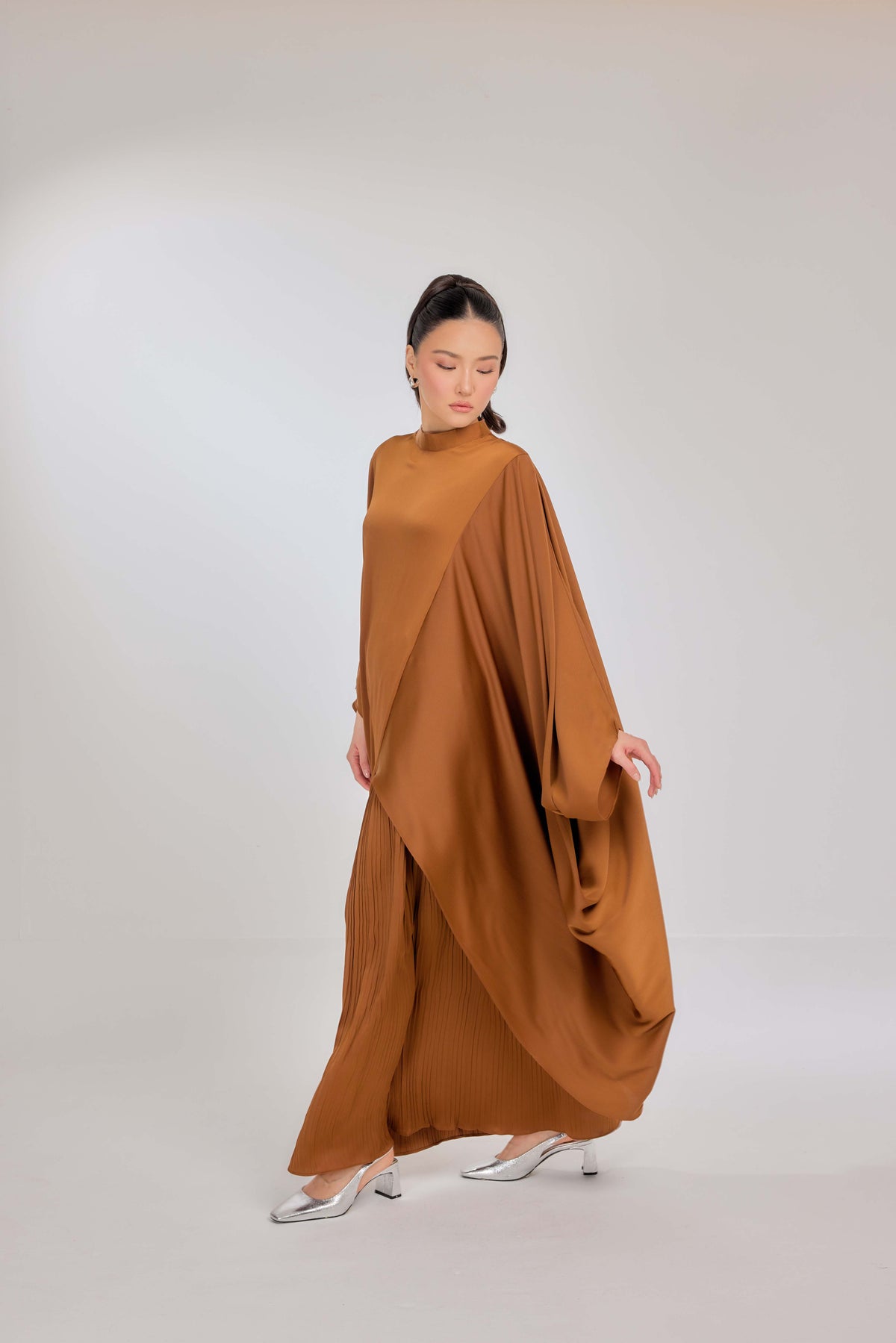 07 - Caramel Roast - Chanela Full Sleeve Kurung with Pleated Skirt Set