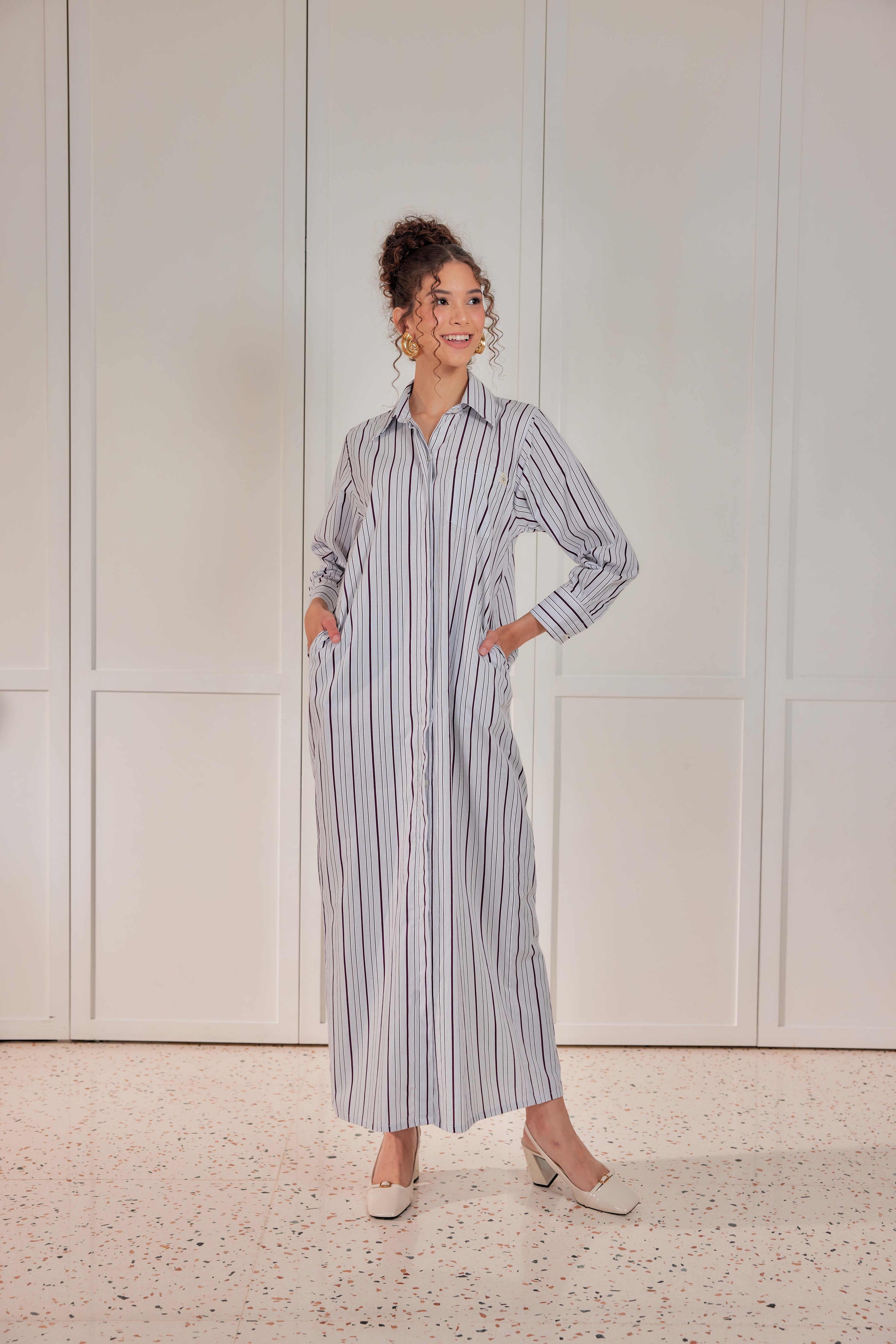 100% Cotton Striped Shirt Dress - Classic Layer Cake
