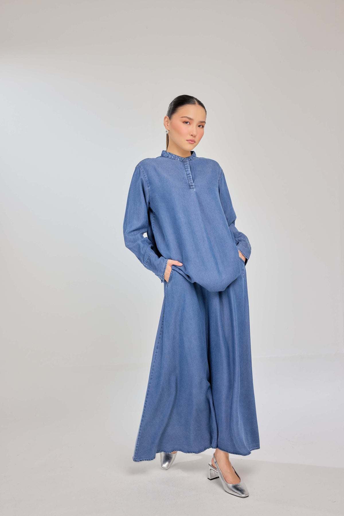 01 - Vintage - Classic Fit 100% Lyocell Denim Shirt with A-line Skirt