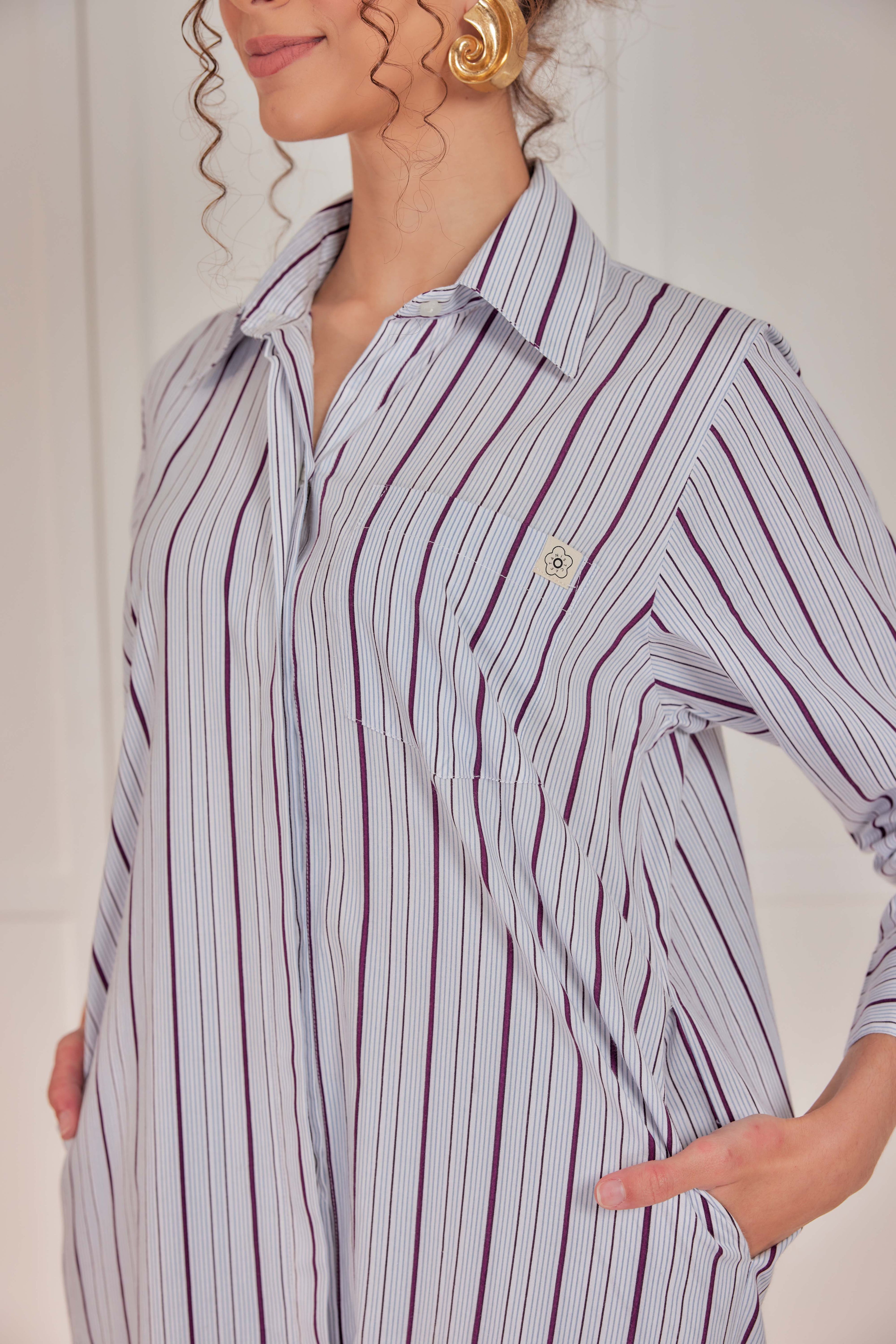 100% Cotton Striped Shirt Dress - Classic Layer Cake