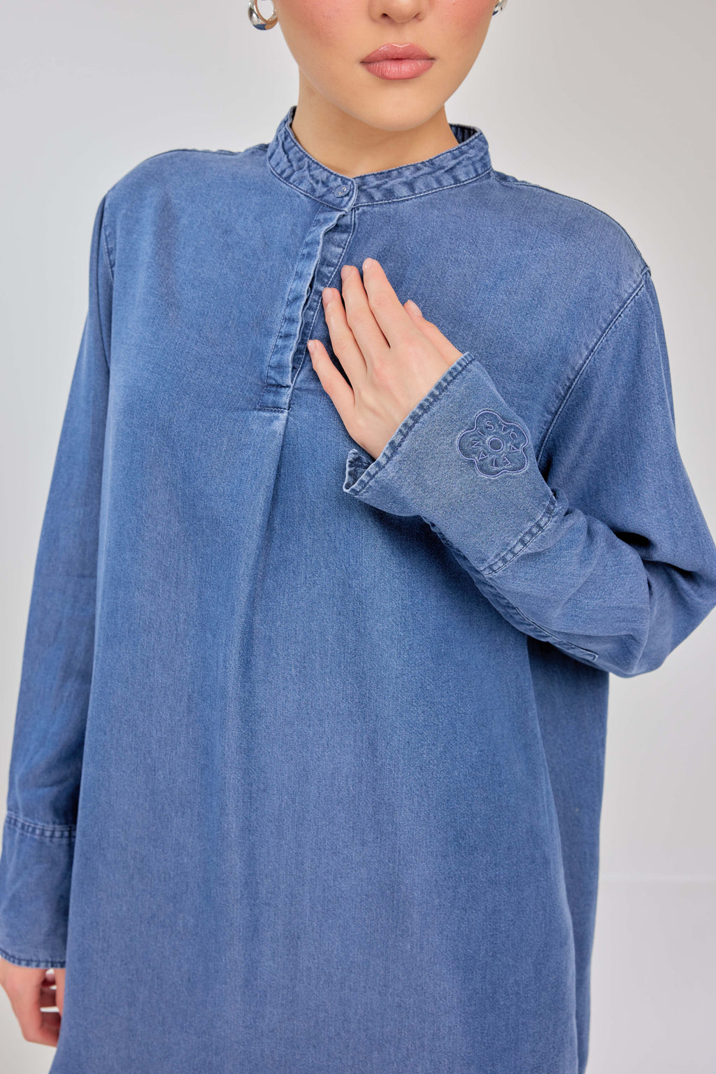 01 - Vintage - Classic Fit 100% Lyocell Denim Shirt with A-line Skirt