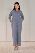 100% Cotton Striped Shirt Dress - Blue Pea