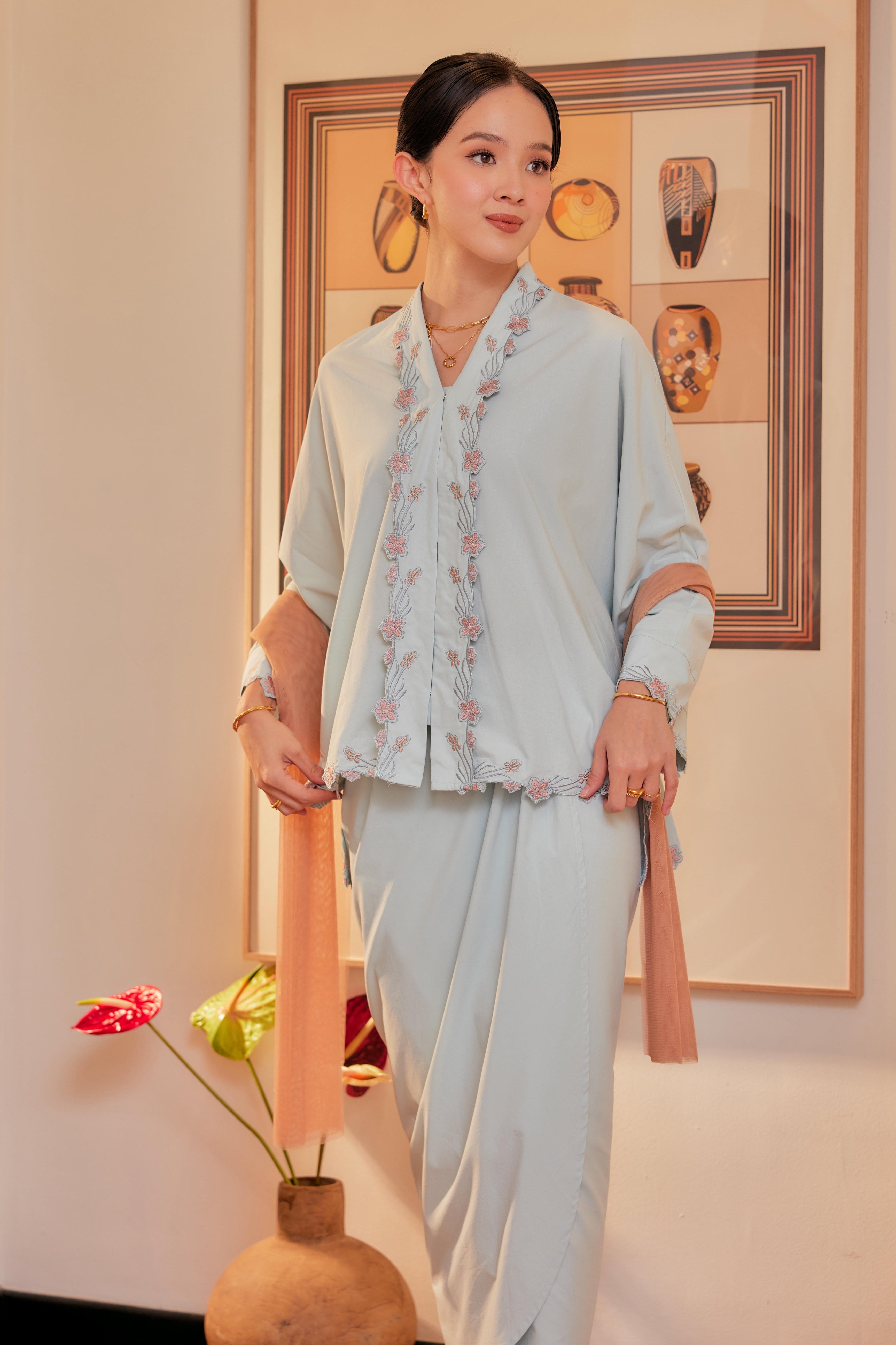 Indah Melur Sulam Kebaya Cotton Set