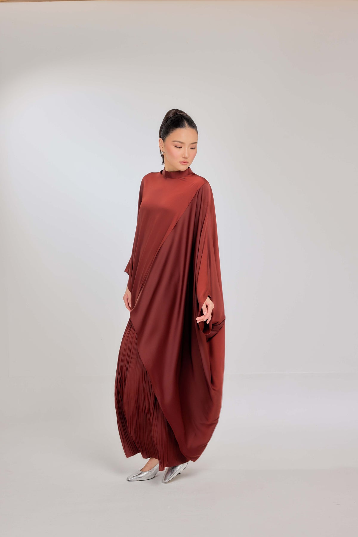 15 - Burnt Sienna - Chanela Full Sleeve Kurung with Pleated Skirt Set