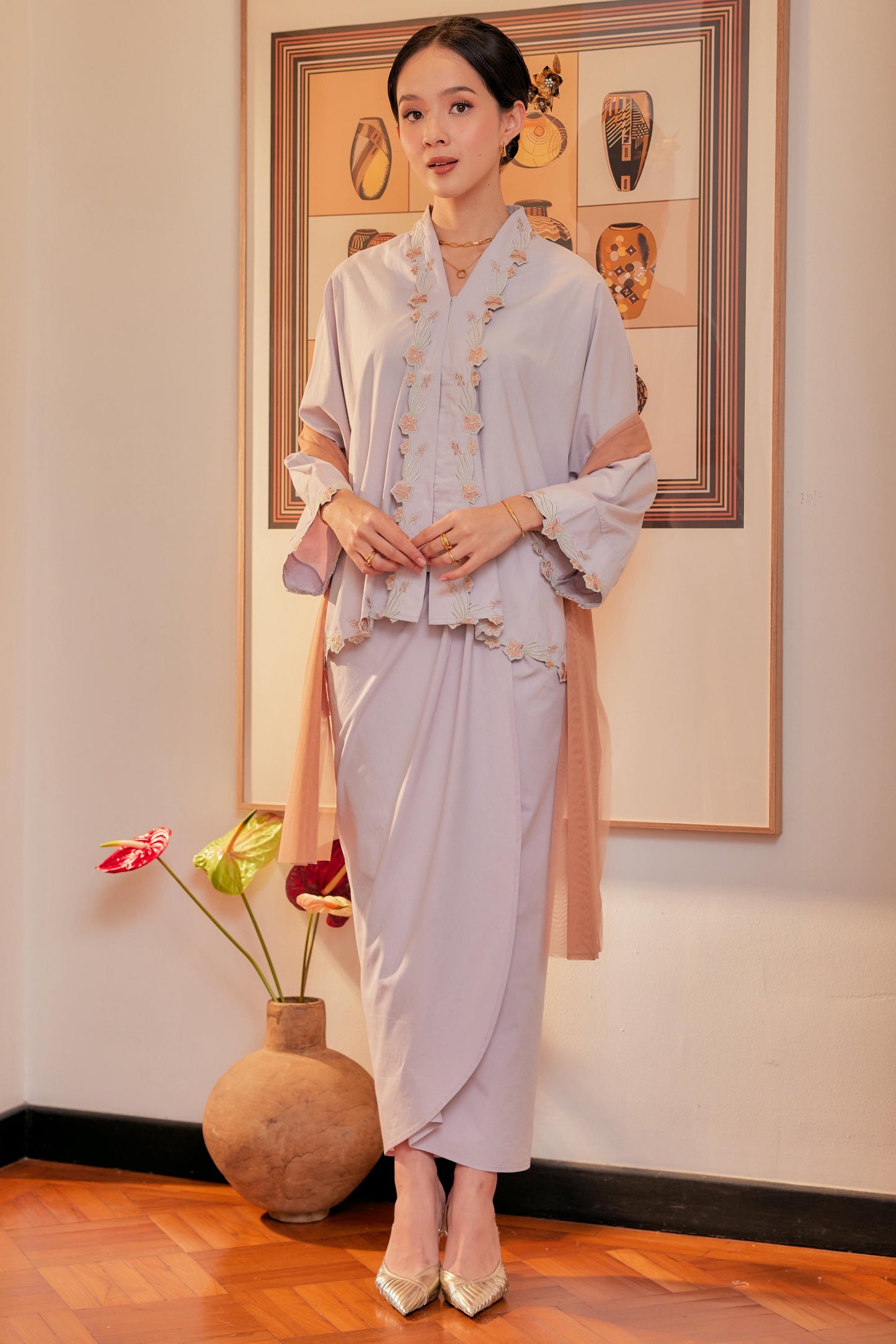 Ungu - Indah Melur Sulam Kebaya Cotton Set