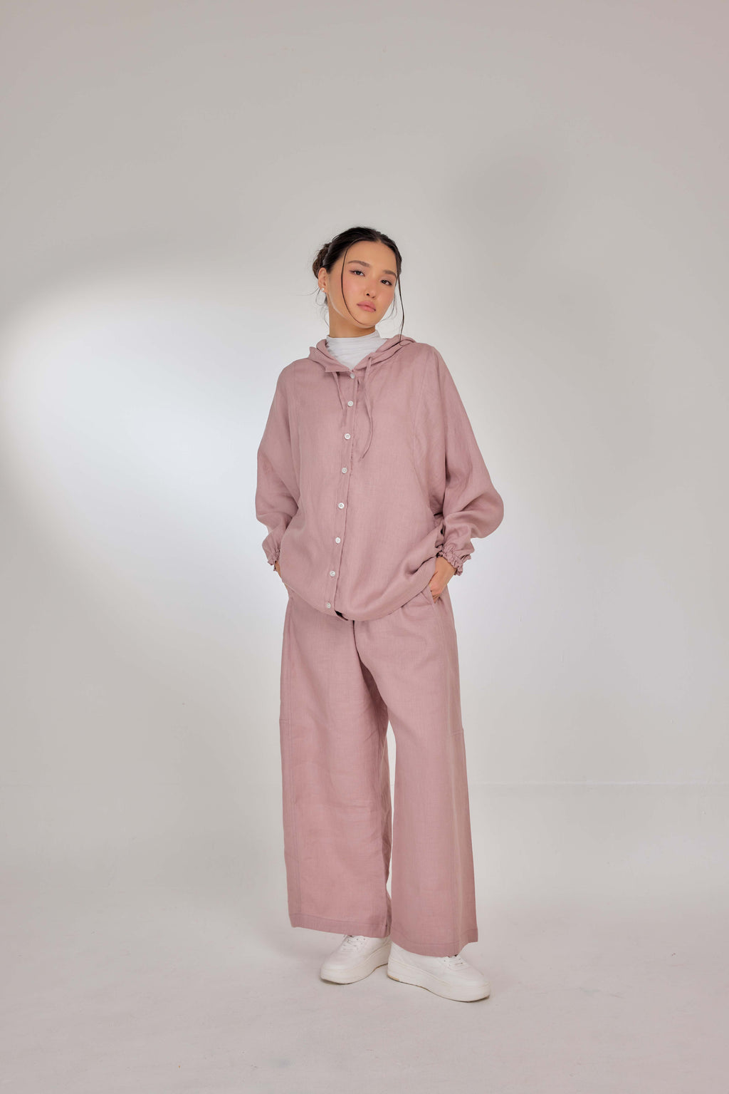 05 - Blush - Pure Hemp Linen Button-Up Hooded Jacket