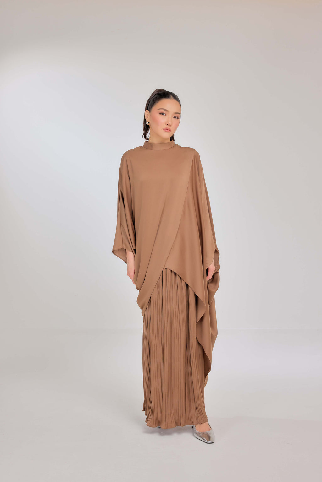06 - Toffee - Chanela Full Sleeve Kurung with Pleated Skirt Set